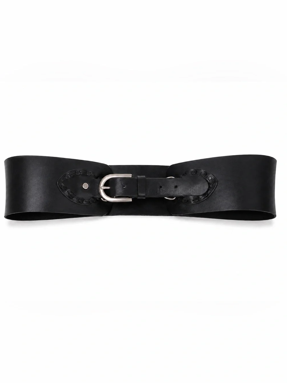 OLD NAVY Women's Black Leather Wide Corset Waist Belt with Silver Buckle M